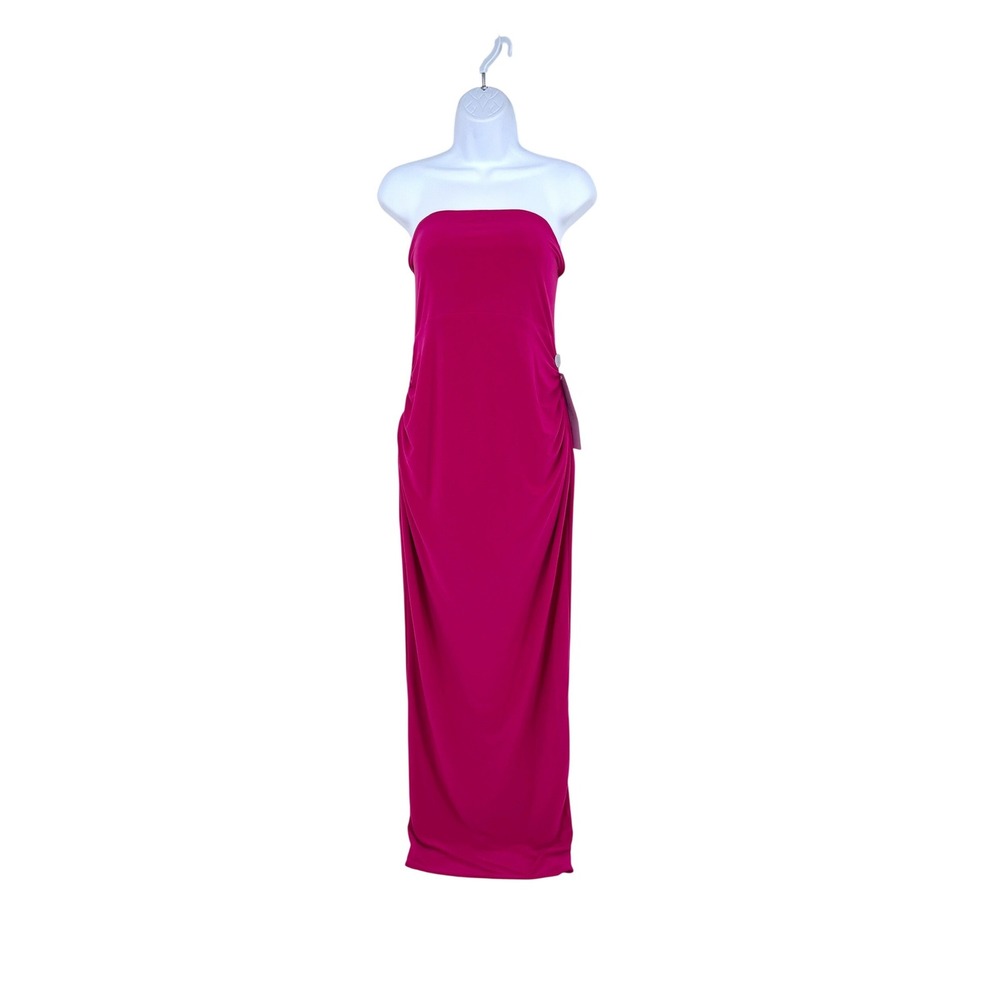 Club L London Juniper Hot Pink Strapless Ruched Maternity Maxi Dress Size US 10